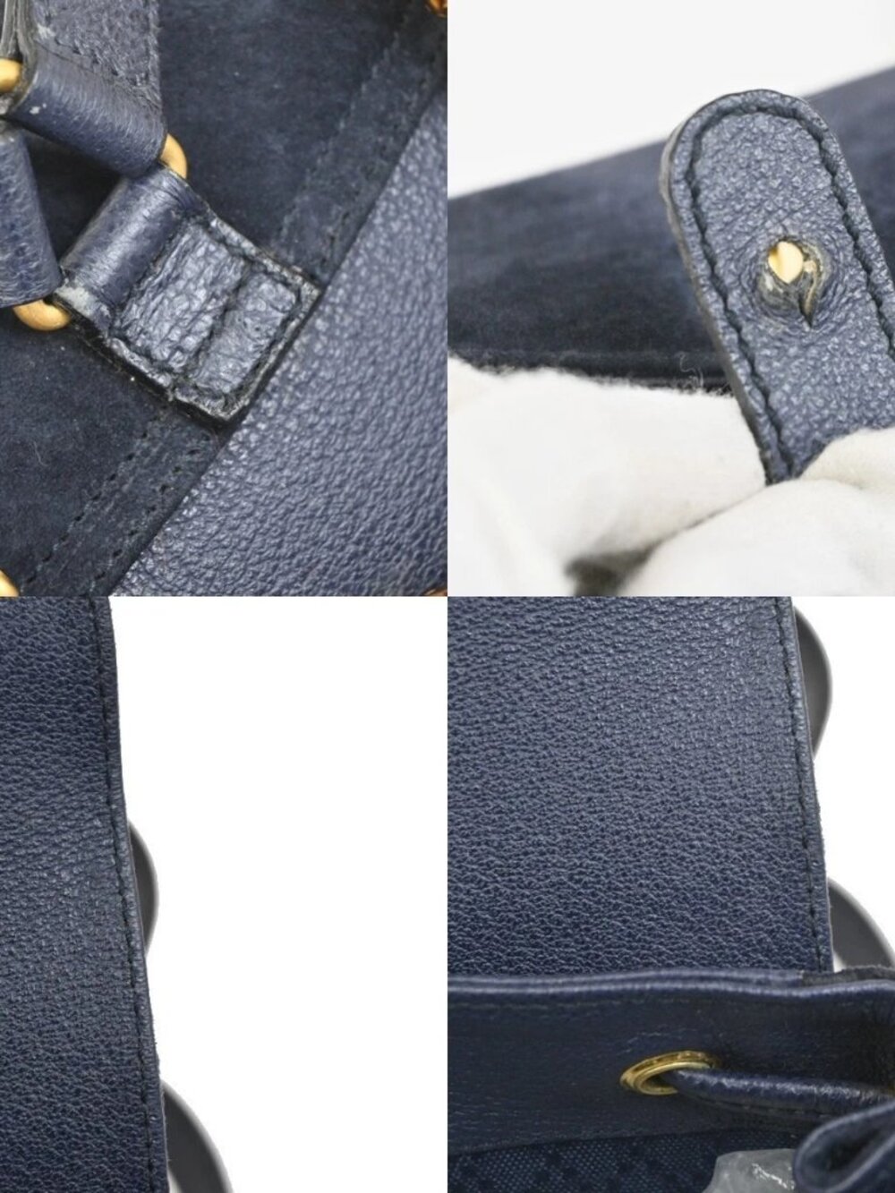 GUCCI Bamboo Logo 2way Back Pack Bag Suede Leather Navy Blue GHW Italy 38MA494 - Picture 12 of 16